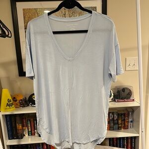 American Eagle Outfitters Women's Light Blue V-Neck Top